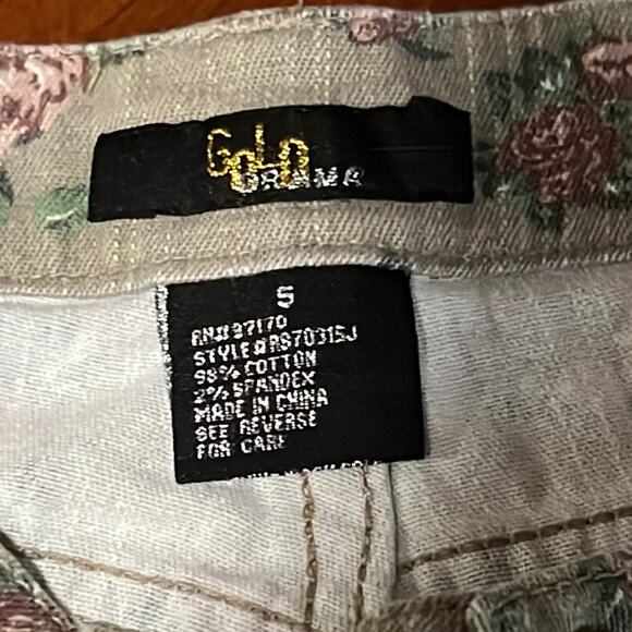 Gold Drama Tan Floral Print Stretch Denim Shorts Juniors Size 5 - Picture 3 of 8